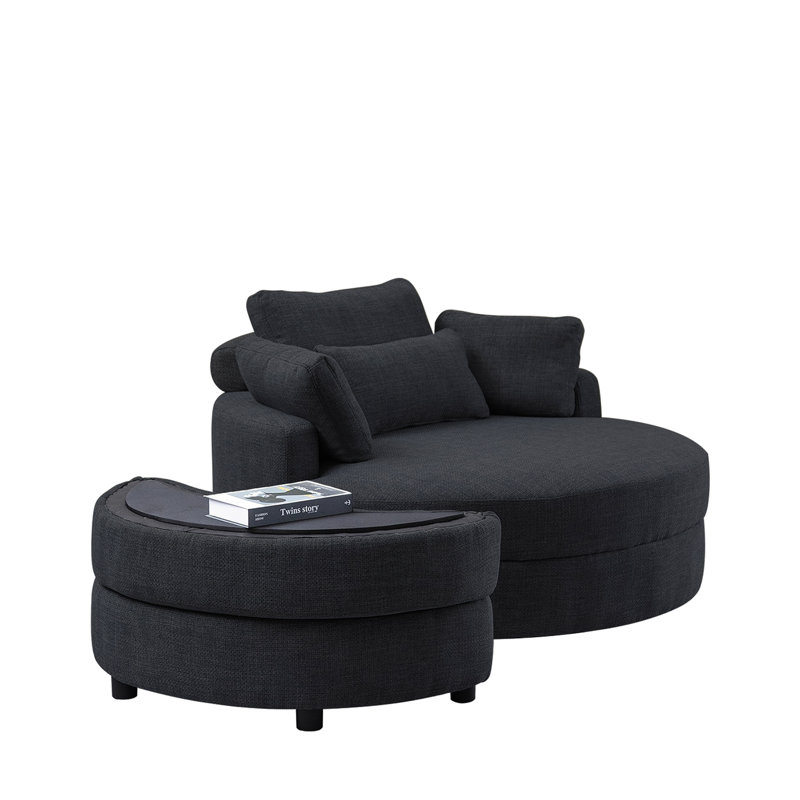 51.2" Oversized Recliner Chair Upholstered Sofa With Storage Ottoman, Black