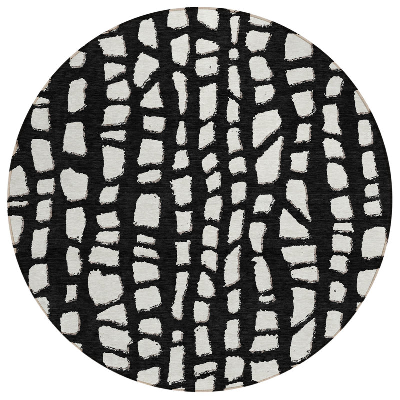 Tapis rond noir et ivoire 8 po