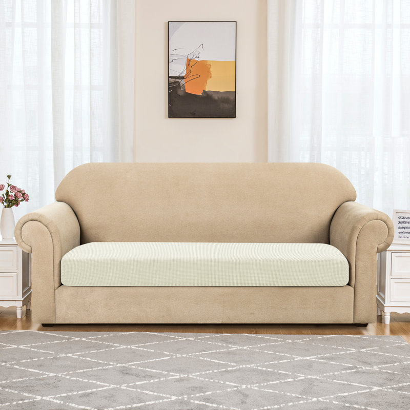 Housse pour canapé à coussins carrés texturés Jacquard Spandex, Ivoire