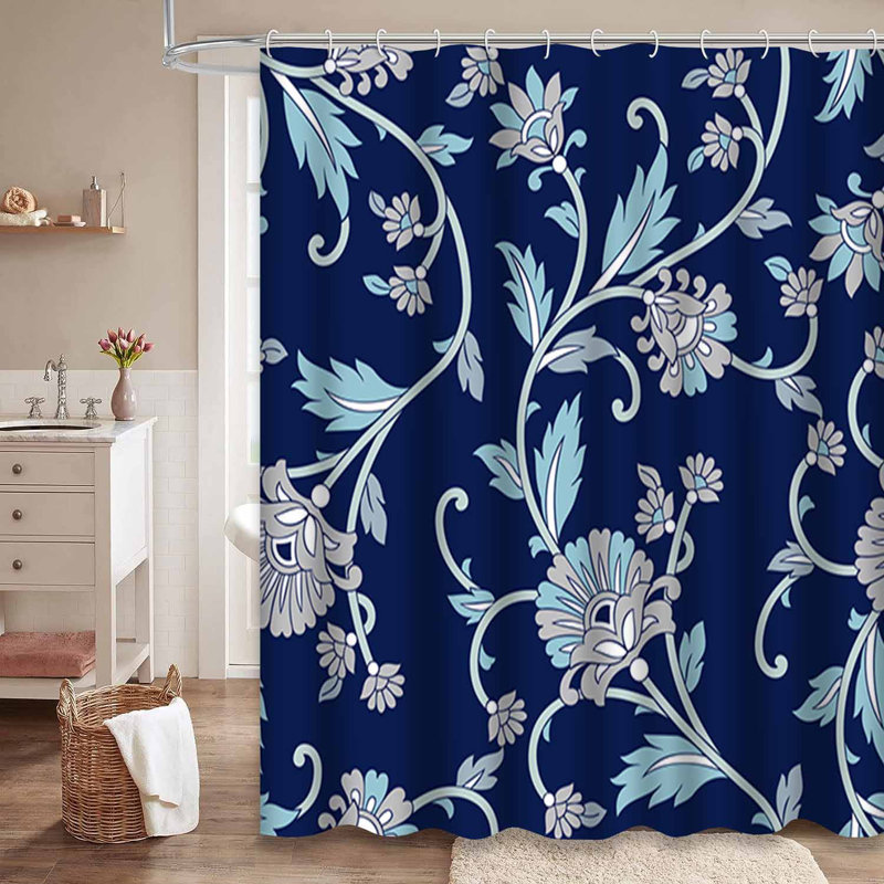 Rideau de douche sans couture rétro à motif floral abstrait avec 12 crochets, L 72 po x l 72 po