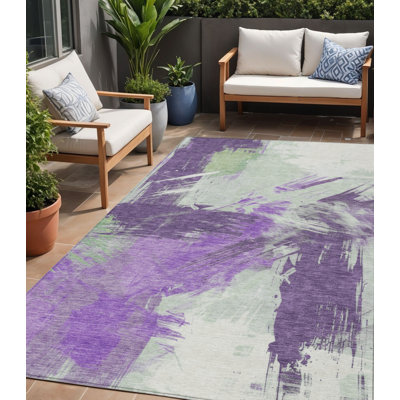 Tapis d'intérieur lavable abstrait vert menthe et ivoire 5 pi x 8 pi