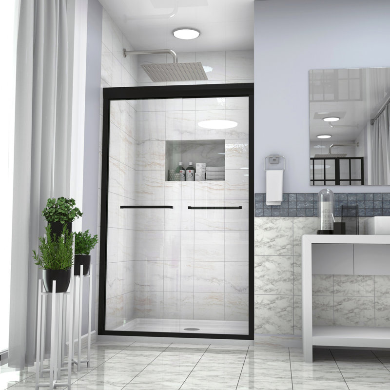 Shower Door 48" W X 76"H Double Sliding Shower Enclosure, Matte Black