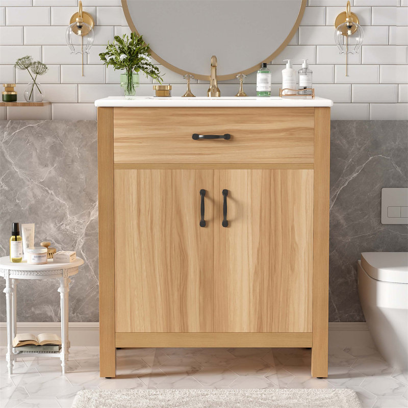 Meuble-lavabo en bois de haute qualité avec plusieurs options de rangement, caractéristiques de fermeture en douceur et composants réglables pour un espace de salle de bain fonctionnel