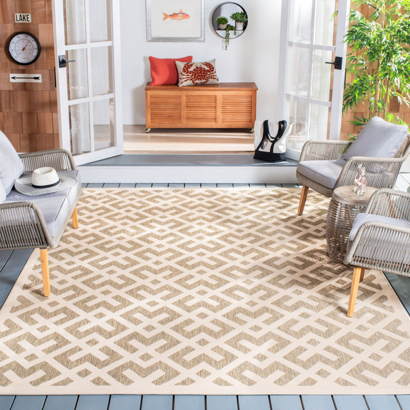 Tapis d'intérieur / extérieur à motif géométrique brun / brun clair Arneshia, Rectangle 6 pi 7 po x 9 pi 6 po