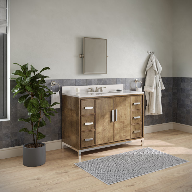 Brookhn 48 In. Single sink Whitebrook Quartz Countertop Bath Vanity in Lustrous Walnut with Mirror