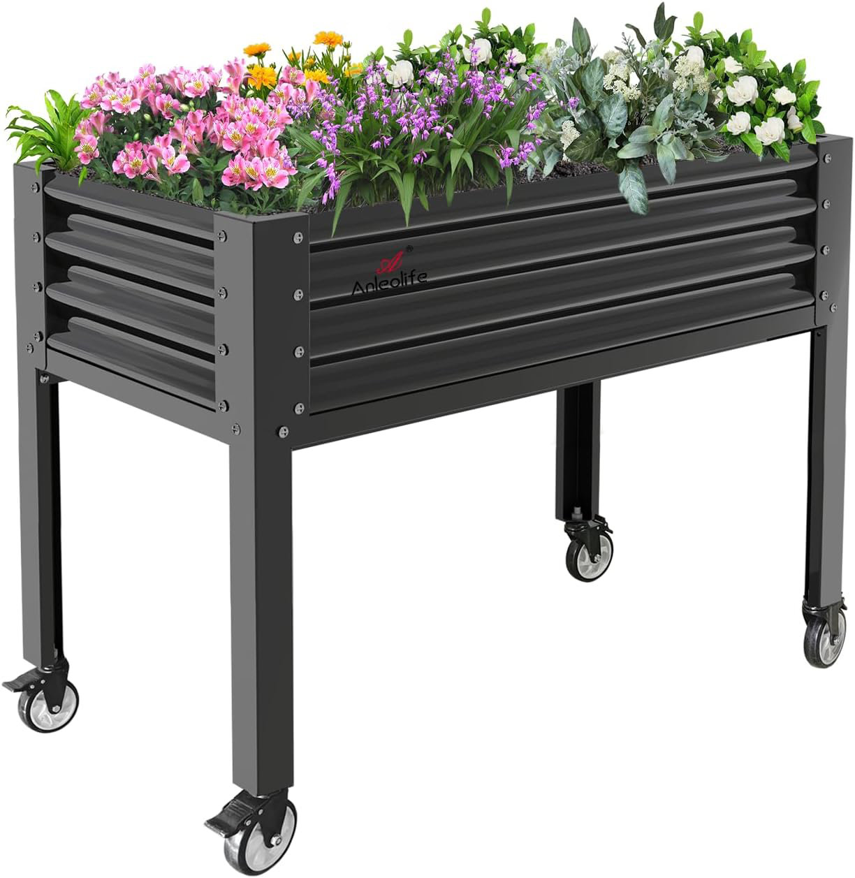Galvanized Raised Garden Bed 48x24x35in with Wheels