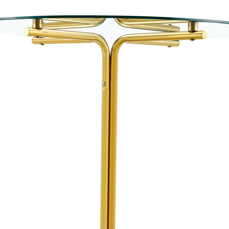 Table ronde haute en verre, table ronde de 36 pouces, plateau en verre trempé, support robuste à quatre colonnes plaqué chrome doré, convient aux tables rondes transparentes dans les petits espaces, les cuisines