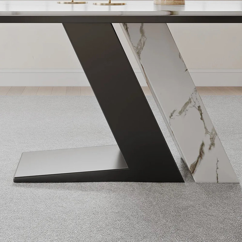  Table de salle à manger Stapp, H 29,53 po x L 78,74 po x l 39,37 po, Noir, Blanc lustré