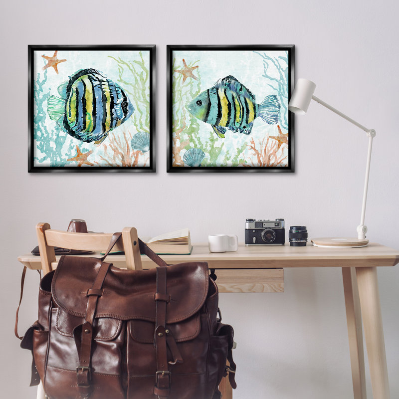  «Aquatic Striped Fish», ensemble de 2 toiles flottantes encadrées par Carol Robinson, H 25 po x l 25 po