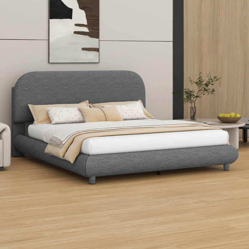 Lit plateforme en tissu d'ameublement Teddy, Grand lit, gris