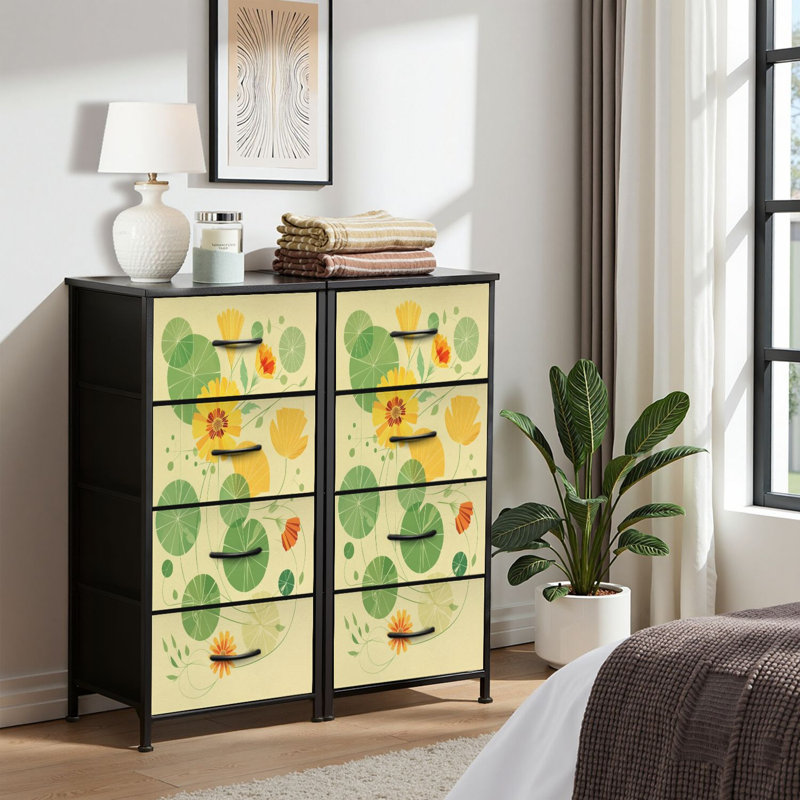 4 Drawer Dresser for Bedroom, Narrow Chest of Drawers, Wooden Top and Study Iron Frame 18"x37.5"-(WxH)