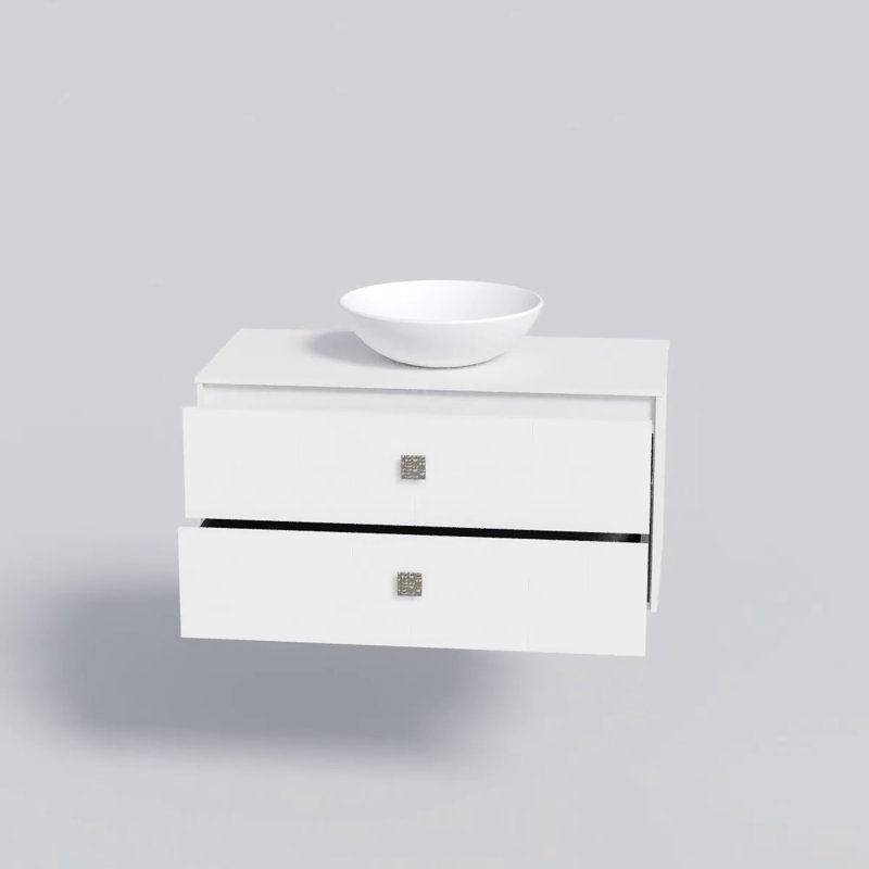 Dune White Matte 40" Wall-Mounted Bathroom Vanity with Ceramic Basin
