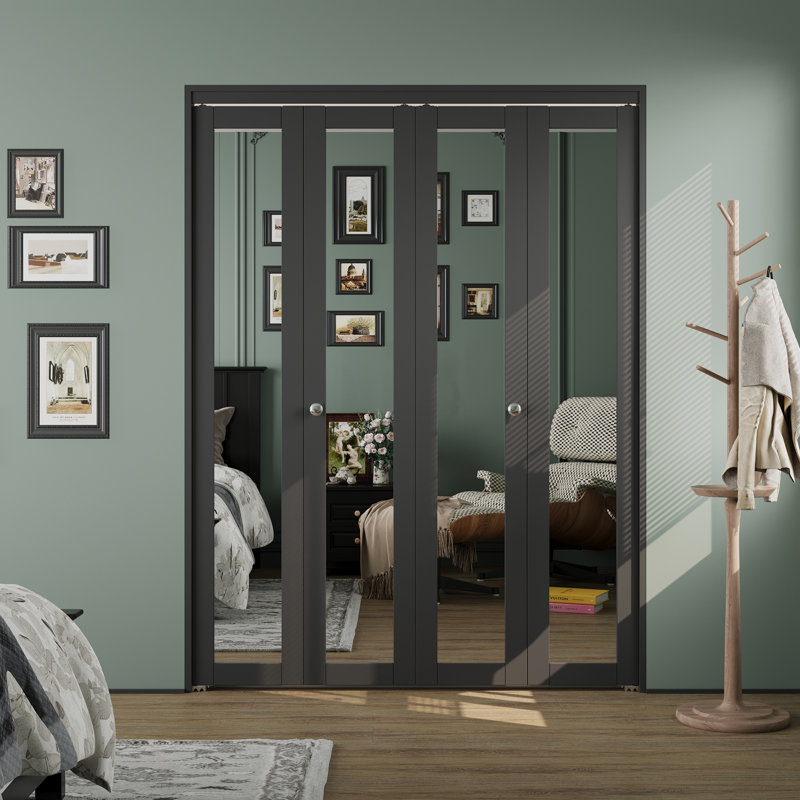 Porte pliante en bois manufacturé à miroir avec trousse de quincaillerie d'installation (garde-robe, garde-manger)