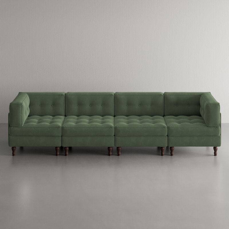 Upholstered Tufted Corduroy Modular Sectional with Pillow Back, Green, 4
