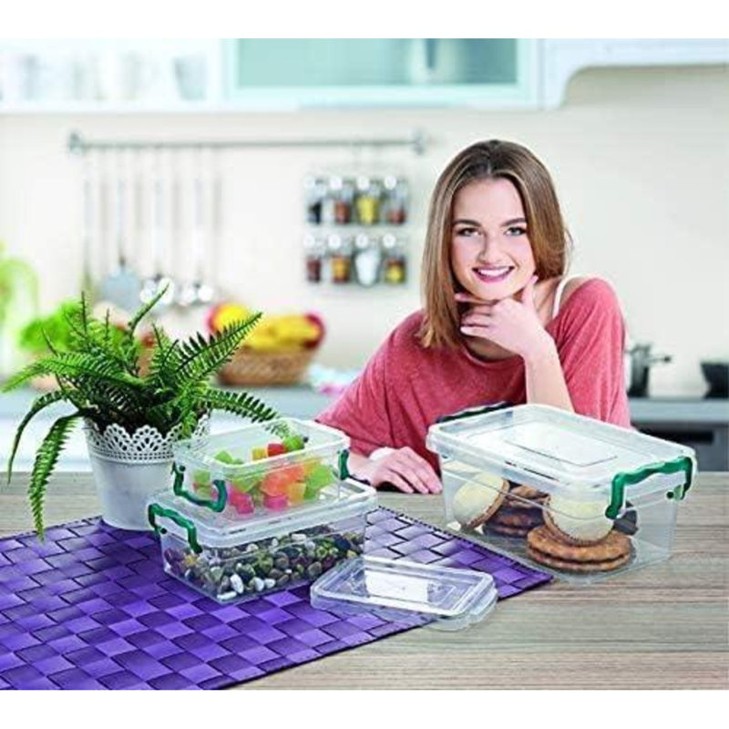 Rebrilliant Atropos Plastic Basket 10L Rectangle Plastic Storage Boxes Containers With Lids Pack Of 3
