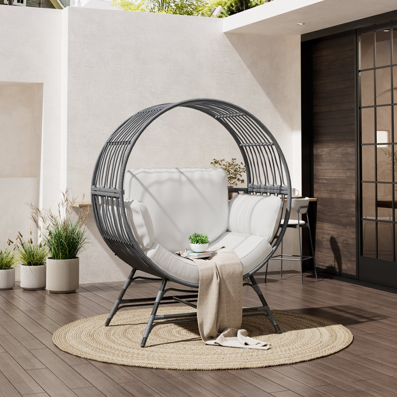 Fauteuil en rotin Egg Chair, Gris, Gris clair
