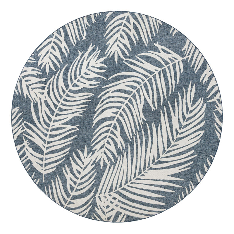 Lorewood Floral Navy Blue/Ivory Indoor/Outdoor Area Rug, Round 12'