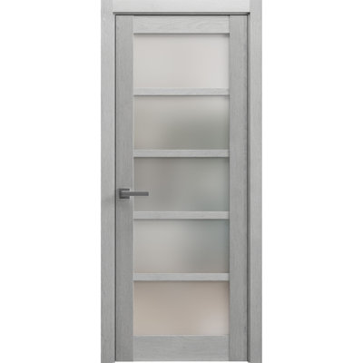 Porte de garage prémontée en bois massif, verre dépoli, Quadro 4002, chêne gris pâle, panneau simple, cadre standard, poignées, idéale pour la salle de bain ou la chambre à coucher. Porte robuste - 107 cm x 244 cm (42 po x 96 po).