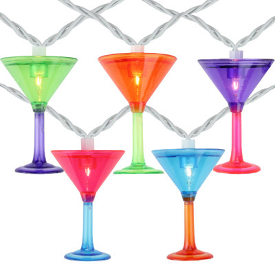 10-Count Vibrantly Colored Margarita Glass Summer Outdoor Patio Christmas Light Set 7.5' White Wire