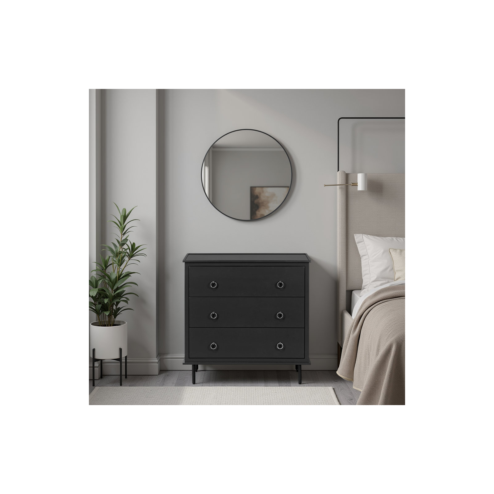 Shillington 3 DRAWER NIGHTSTAND, Black
