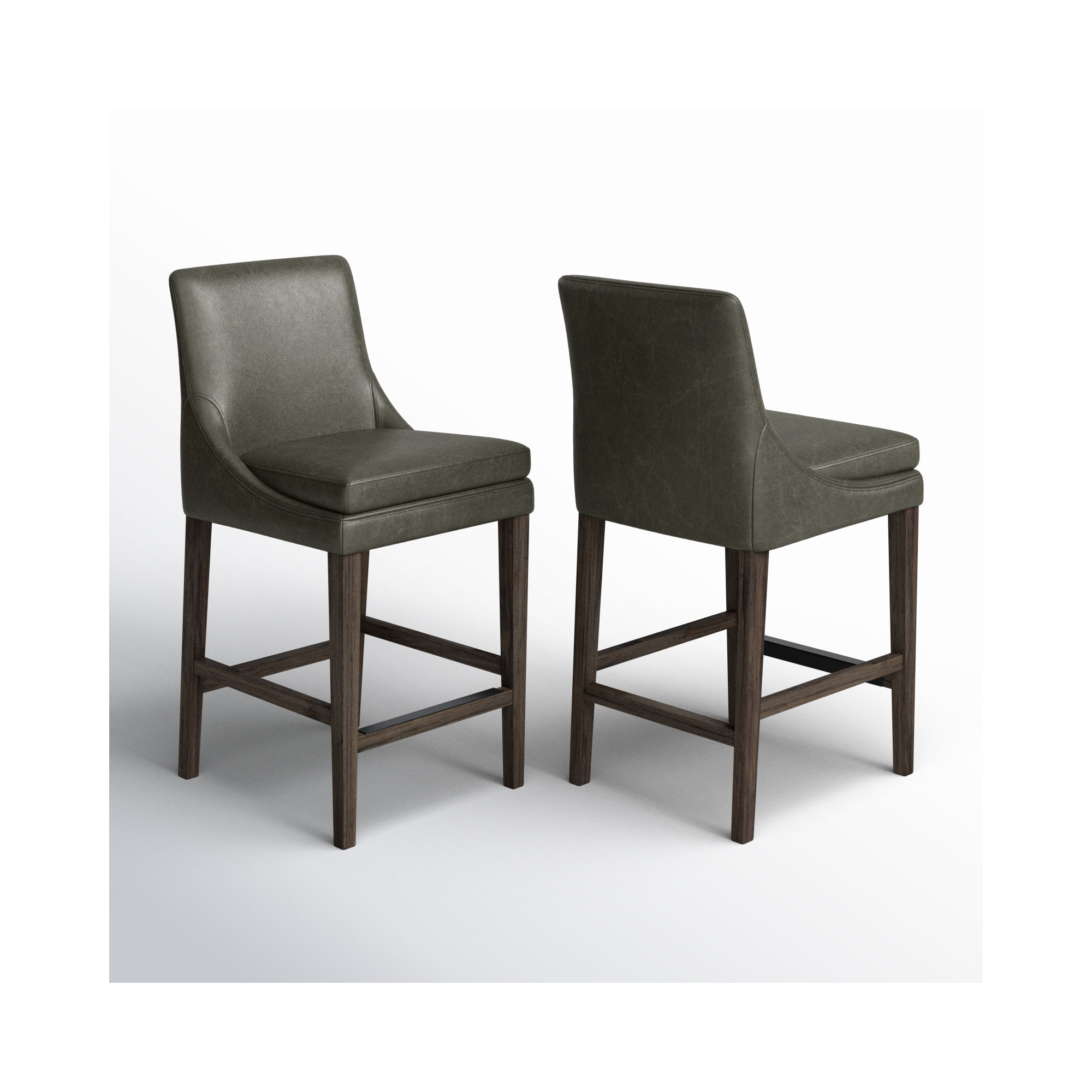 Niara Upholstered Stool, Counter Stool (26” Seat Height), Copley Slate Faux Leather/Brown