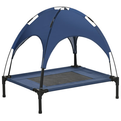 Elevated Dog Bed with Removable Canopy, Outdoor Dog Cot with UV Protection Canopy Shade, 30 inch Pet Bed for Camping, Dark Blue