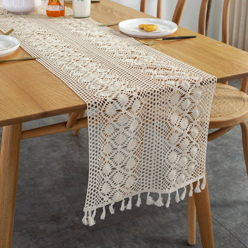 Farmhouse Rustic Cotton Table Runner With Tassel, 78" L x 12" D