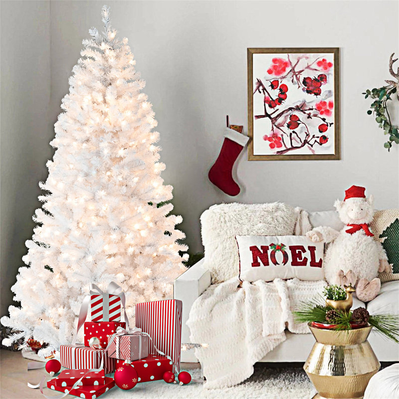 Arbre de Noël artificiel illuminé avec base en métal, 7.5'