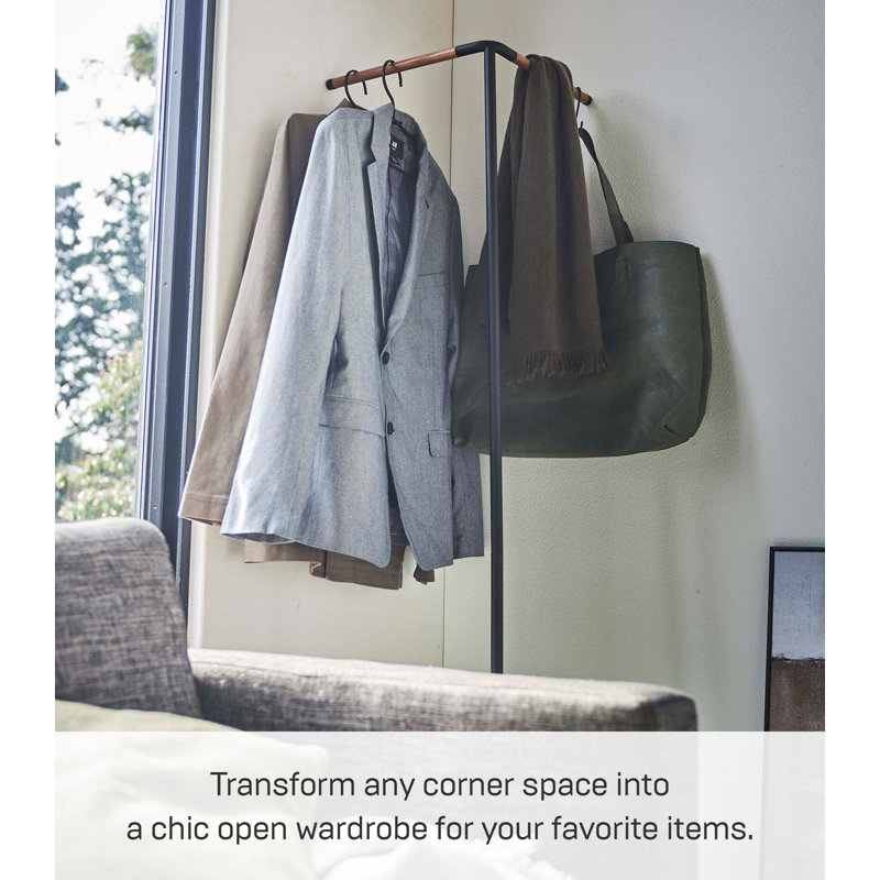 Black Steel and Wood Wall Mounted Coat Rack