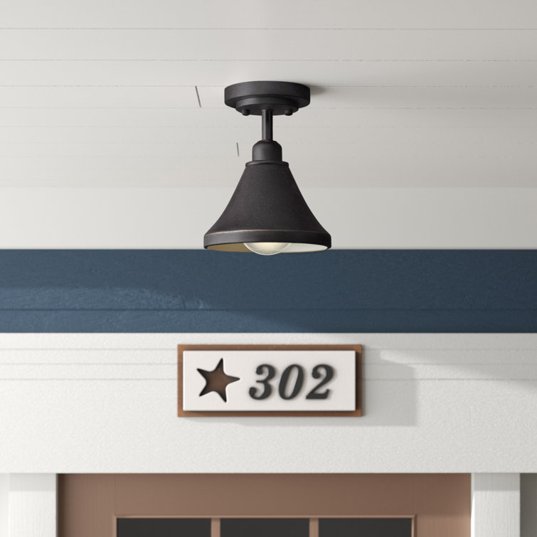 Eilif Vintage 1 Light Semi-Flush With Dark Granite Cone Metal Shade