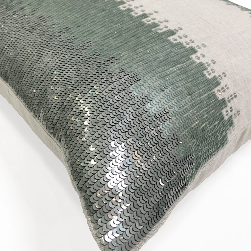 Sequined Linen Throw Pillow, Gray