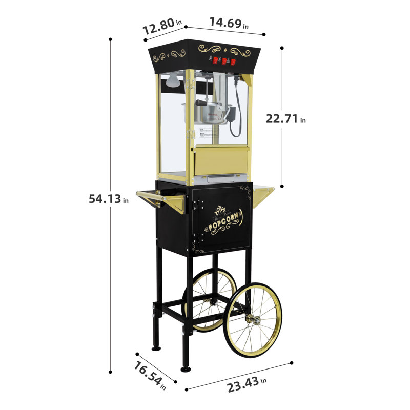 Machine à maïs soufflé 12 oz avec roulettes Popcorn rétro pour fête, Noir