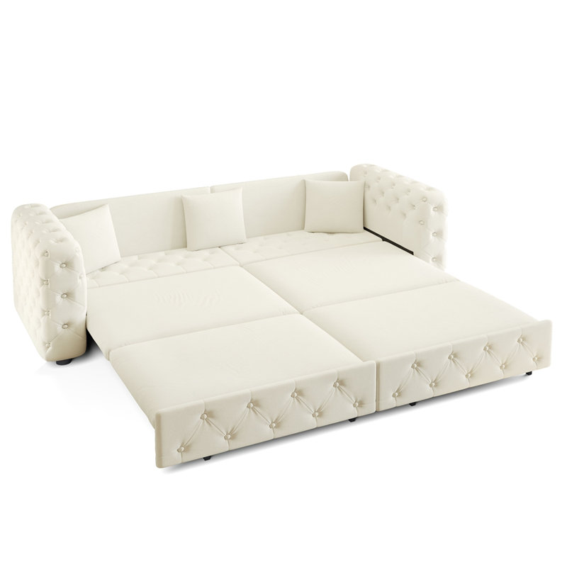 Très grand canapé-lit multifonctionnel de 89 po, canapé-lit coulissant 3 en 1, canapé classique en velours 4 places avec design capitonné, comprend 3 coussins décoratifs