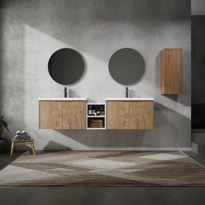 Meuble-lavabo moderne 72 "avec lavabo et armoire latérale - Elegant Furniture Cabinetry
