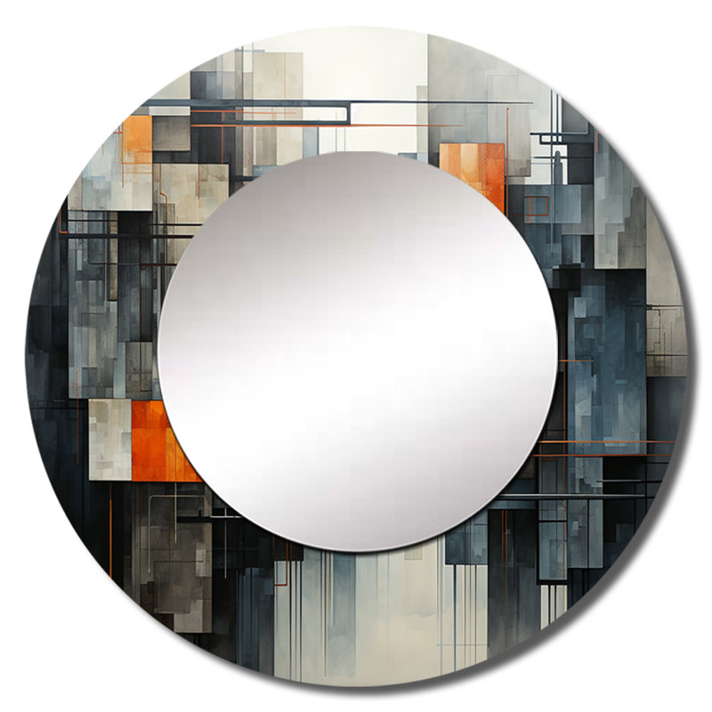 Hardedge Art Urban Geometric I - miroir mural peinture à bord rigide, miroir décoratif rond gris, 36 po x 36 po