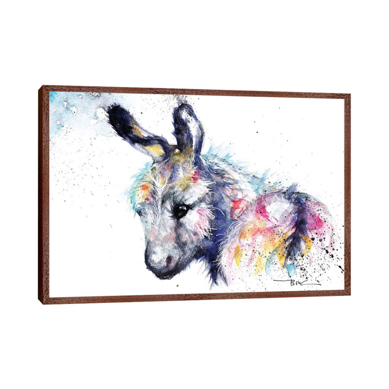 Donkey by BebesArts - Painting on Canvas, Classic Brown Wood Framed, 66.04 cm H x 45.72 cm W