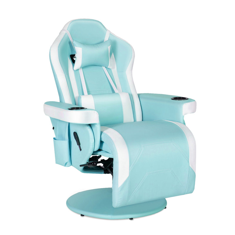 Fauteuil ergonomique pour PC et jeux de course, Cyan, blanc