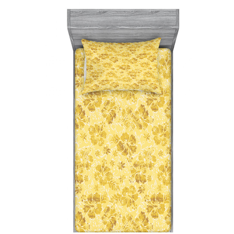 Microfiber Floral Sheet Set, Twin XL Sheet Set with Fitted Sheet