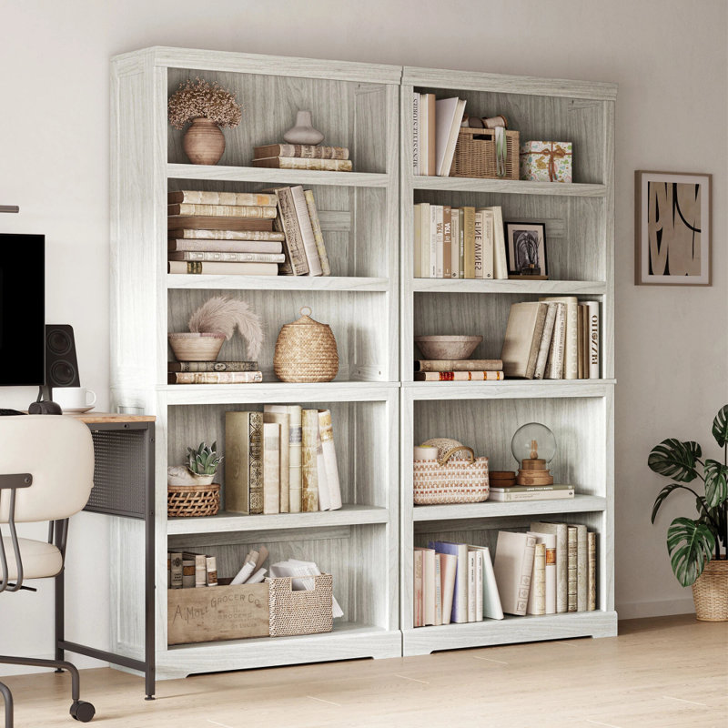 Patrick 31" W Tall 5 Shelf Bookcase - Set of 2, White, (5 Shelves) 31.2”W 