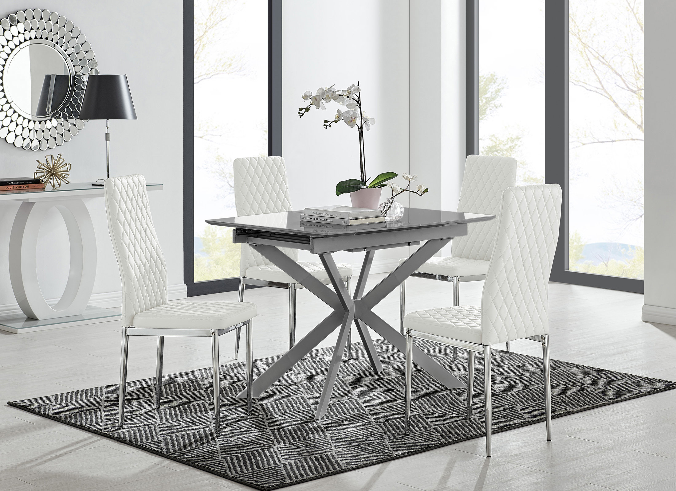 Canora Grey Eubanks Modern High Gloss Extendable Dining Table Set with ...