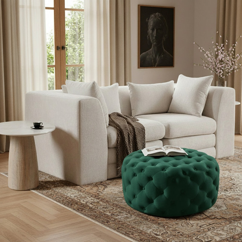 Repose-pieds rond 36 po Plattsburgh, Velours vert