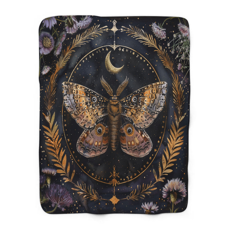 Dreamy Night Moth Symphony - couverture en sherpa de qualité supérieure 1 pièce - reproduction d'art luxueuse, Jeté