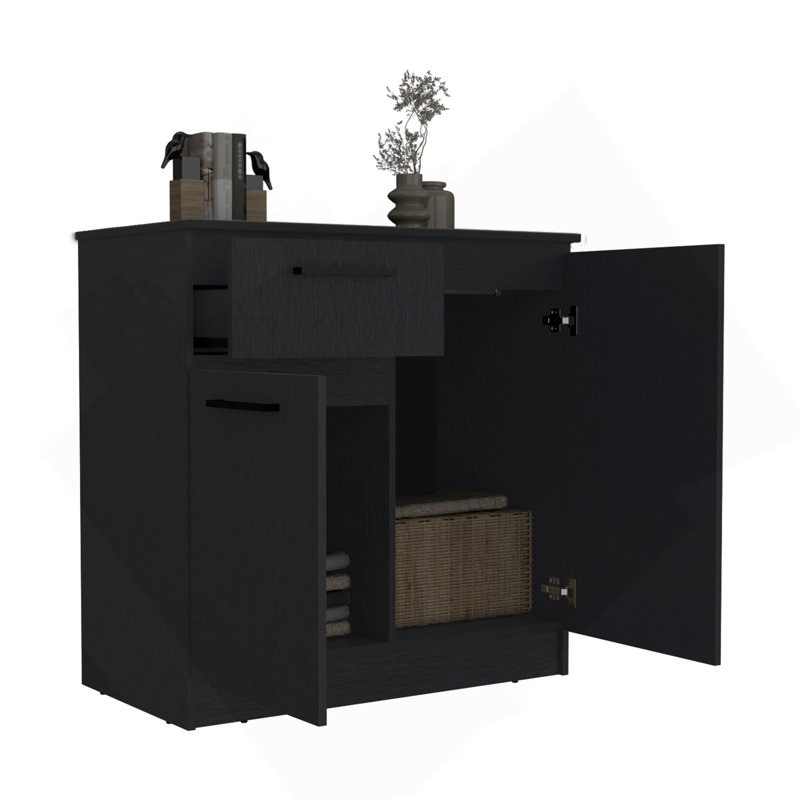 Idaho Dresser With 2-Door Cabinets And Drawer -Black, Black