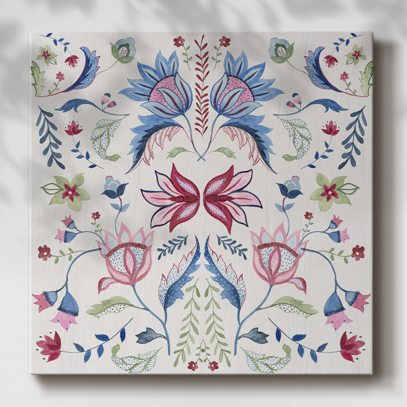 Motif floral jacobien sur toile, H 40 po x l 40 po x P 1,5 po