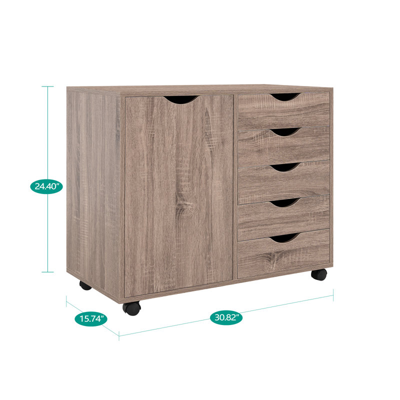 Coheman 24" Home Office Filing Cabinet with 2 Shelves, 5-Drawer Mobile Wood File Cabinet, Under Desk Rolling Storage for Documents, Clothes & Craft Supplies, Space-Saving Design