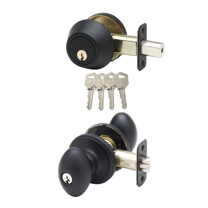 Colonial Knobs With Deadbolt Universal/Reversible Entry Set, Black
