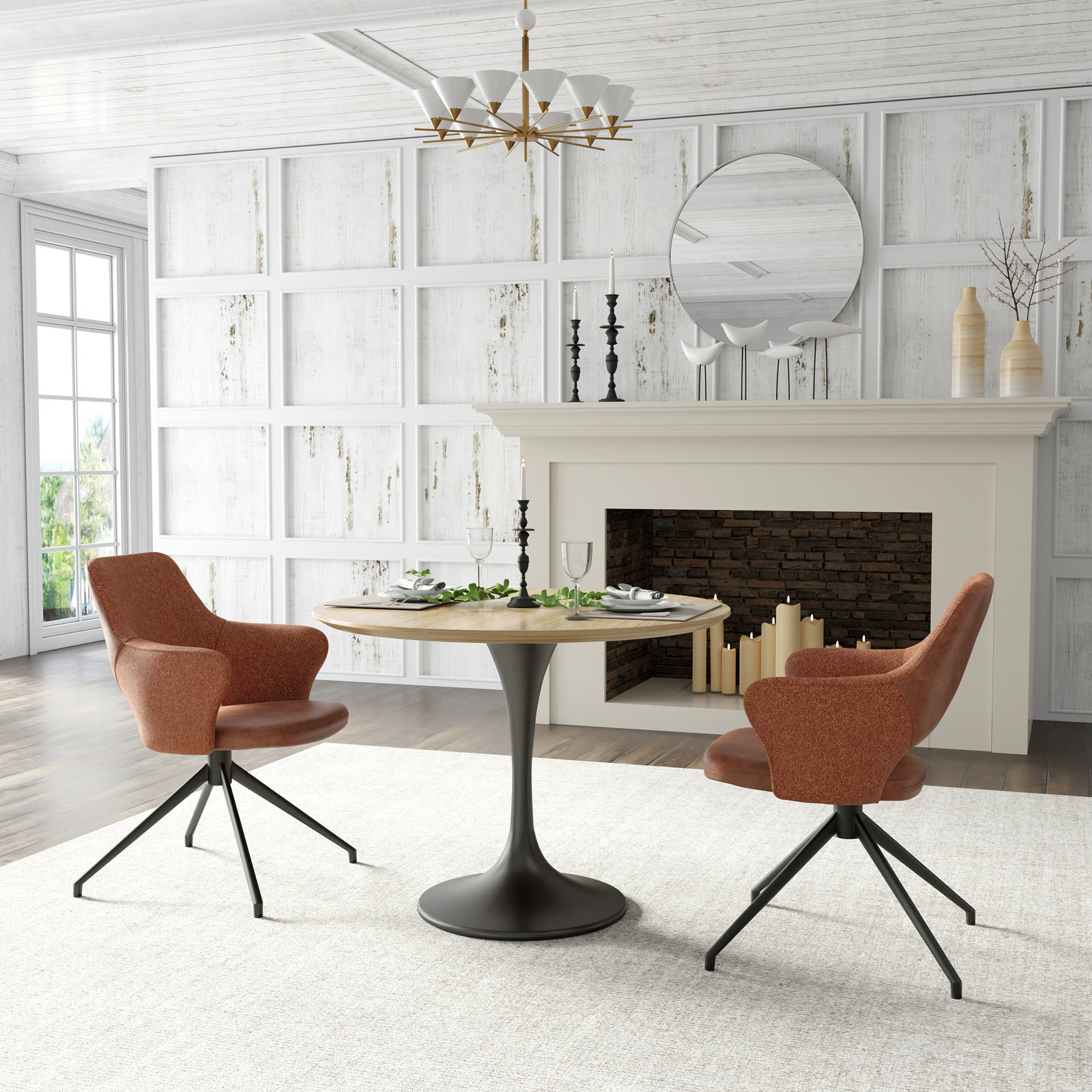 Flow 39.4'' Round Dining Table, Oak/Black