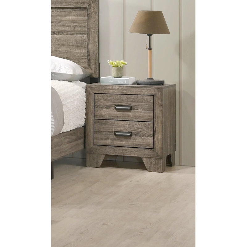 1Pc Transitional 2-Drawer Nightstand With Metal Hardware