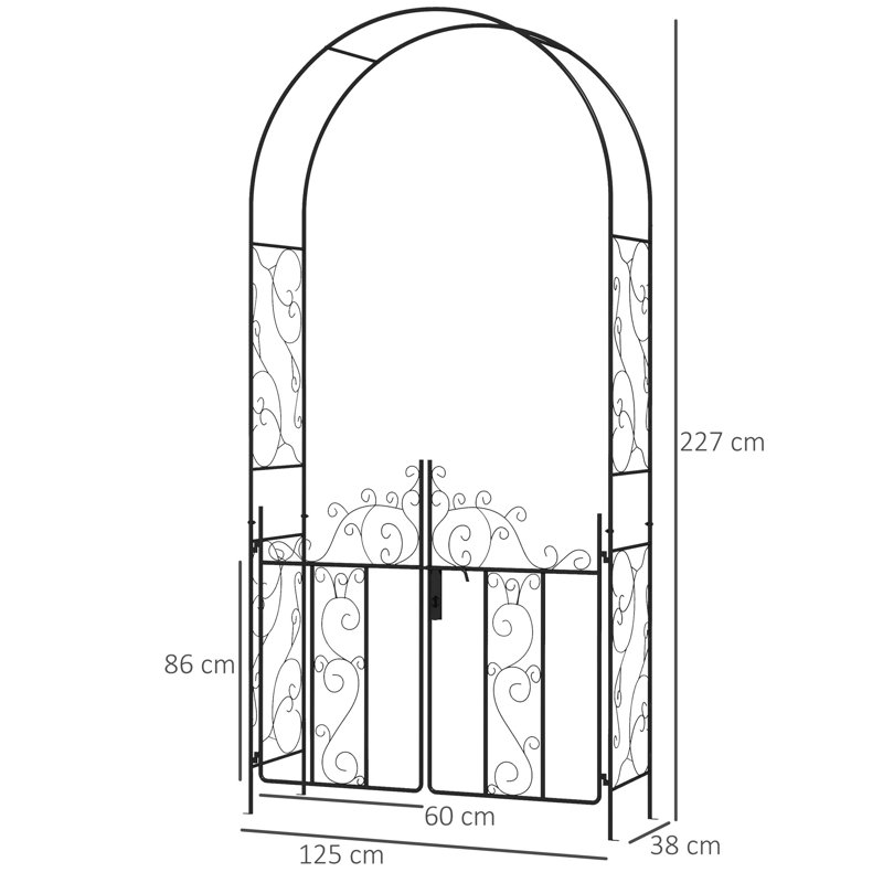 125cm W x 38cm D Steel Arbour in Black