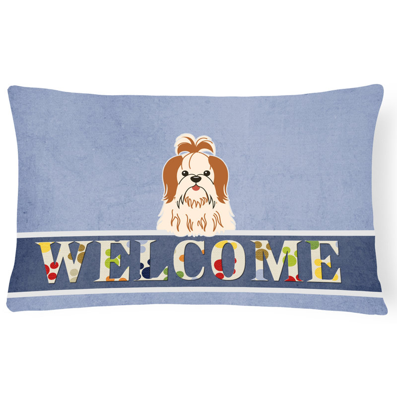 Coussin Shih Tzu Welcome, Brun/blanc